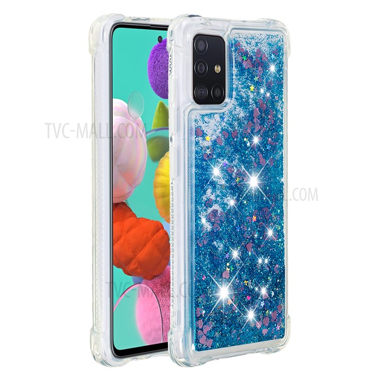 Liquid Glitter Powder Quicksand Shockproof TPU Cell Phone Casing for Samsung Galaxy A51 - Blue/Heart-2