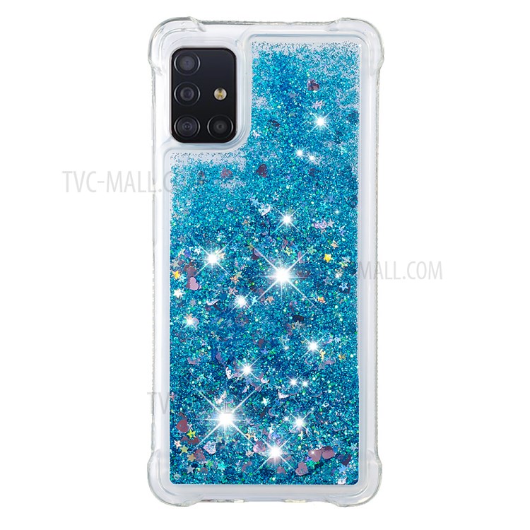 Liquid Glitter Powder Quicksand Shockproof TPU Cell Phone Casing for Samsung Galaxy A51 - Blue/Heart-3