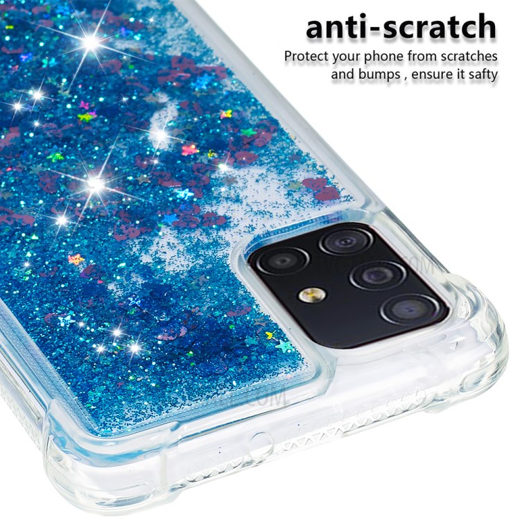 Liquid Glitter Powder Quicksand Shockproof TPU Cell Phone Casing for Samsung Galaxy A51 - Blue/Heart-5