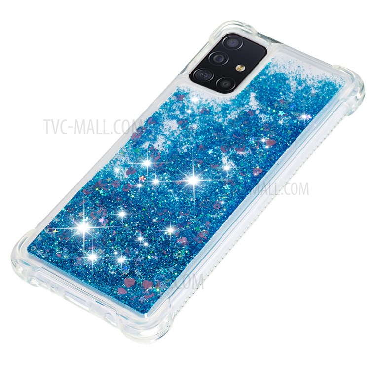 Liquid Glitter Powder Quicksand Shockproof TPU Cell Phone Casing for Samsung Galaxy A51 - Blue/Heart-6