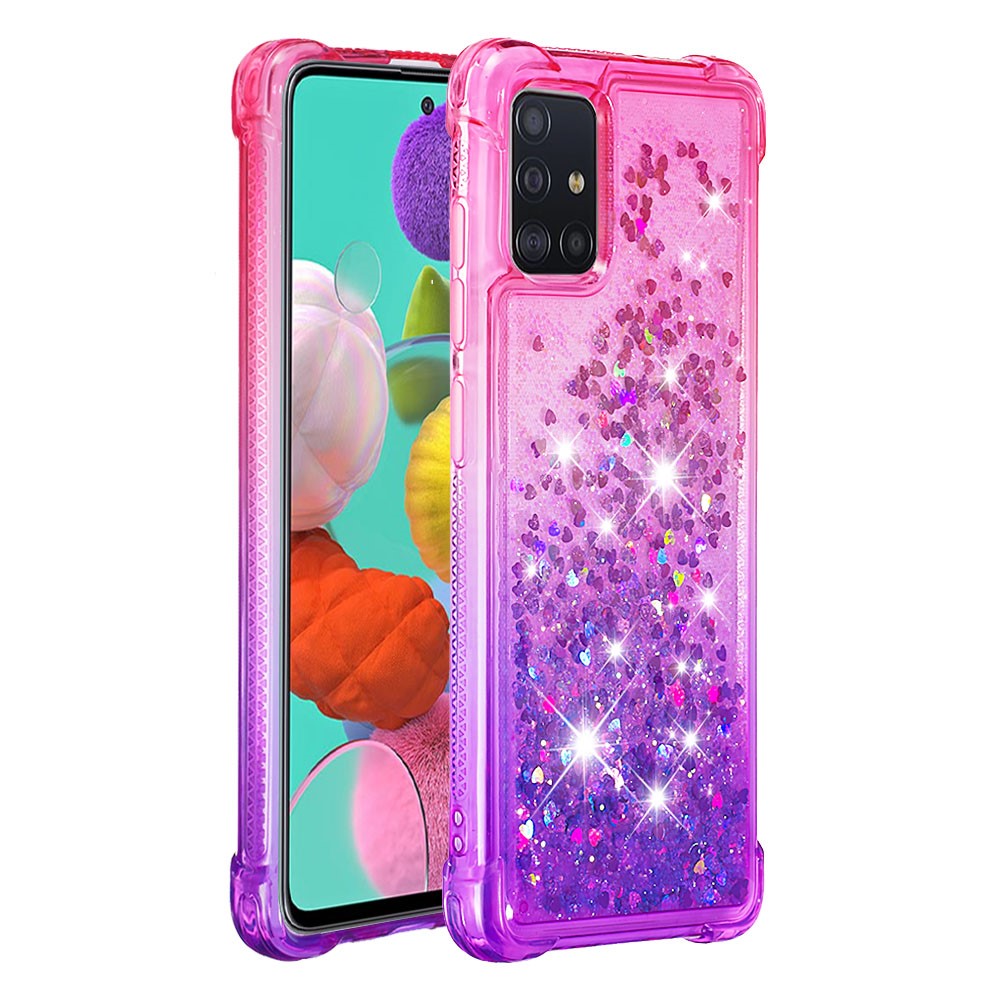 Gradient Glitter Powder Quicksand TPU Case Phone Shell for Samsung Galaxy A51 - Rose/Purple-3