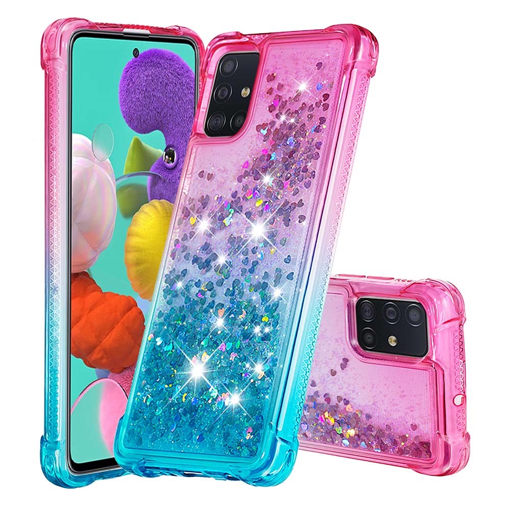 Gradient Glitter Powder Quicksand TPU Case Phone Shell for Samsung Galaxy A51 - Rose/Baby Blue-1