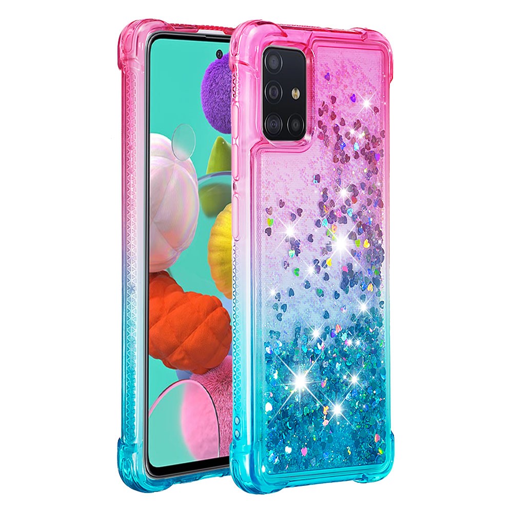 Gradient Glitter Powder Quicksand TPU Case Phone Shell for Samsung Galaxy A51 - Rose/Baby Blue-3