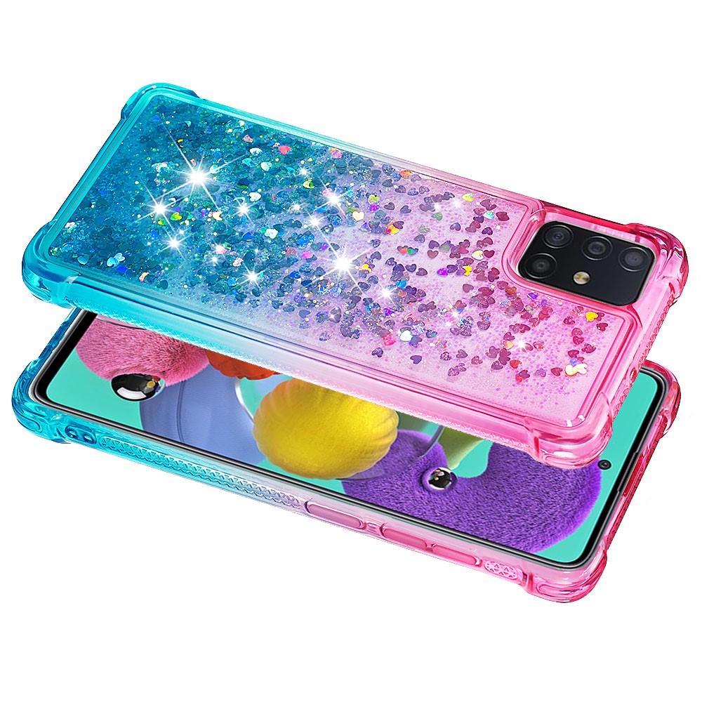 Gradient Glitter Powder Quicksand TPU Case Phone Shell for Samsung Galaxy A51 - Rose/Baby Blue-4