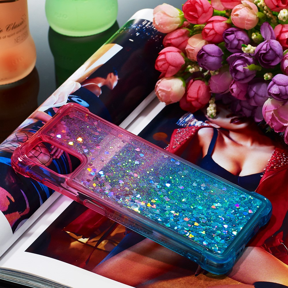 Gradient Glitter Powder Quicksand TPU Case Phone Shell for Samsung Galaxy A51 - Rose/Baby Blue-7
