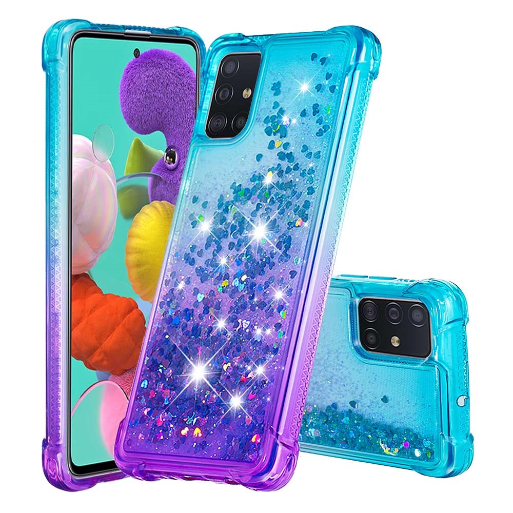 Gradient Glitter Powder Quicksand TPU Case Phone Shell for Samsung Galaxy A51 - Baby Blue/Purple-1