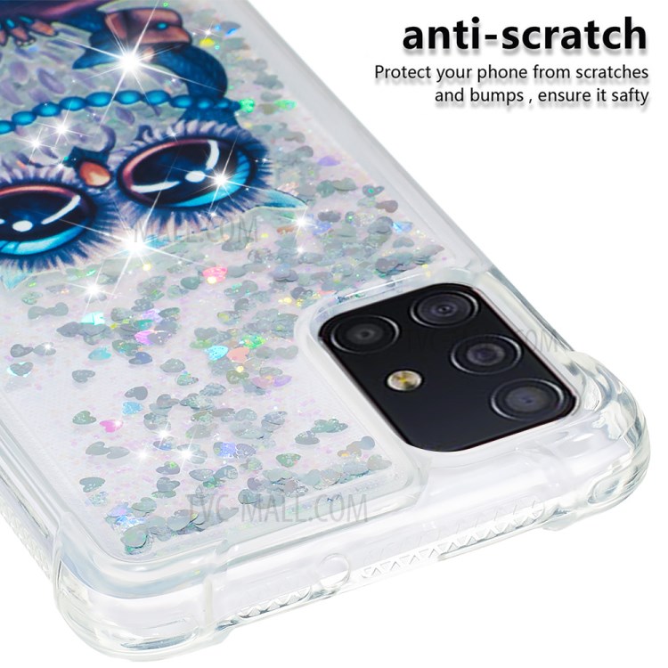 Motif Imprimerie Paillette Poudre Rapide et Casse de Téléphone TPU Pour Samsung Galaxy A51 - Hibou