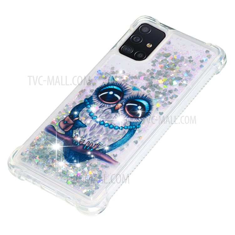 Stampa Motivi Glitter in Polvere Quicks e Custodia Per Telefono TPU Per Samsung Galaxy A51 - Gufi-6