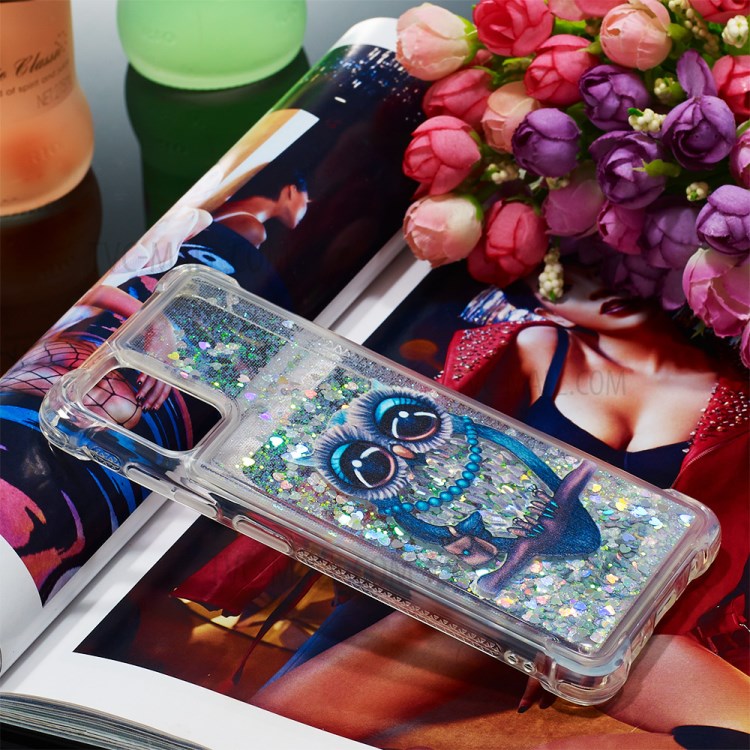 Pattern Printing Glitter Powder Quicksand TPU Phone Case for Samsung Galaxy A51 - Owls-7