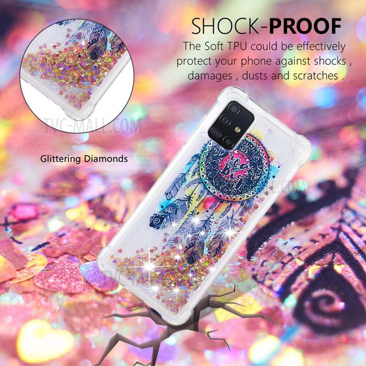 Impressão de Padrões Glitter Powder Potersand TPU Caixa de Telefone Para Samsung Galaxy A51 - Apanhador de Sonhos-4