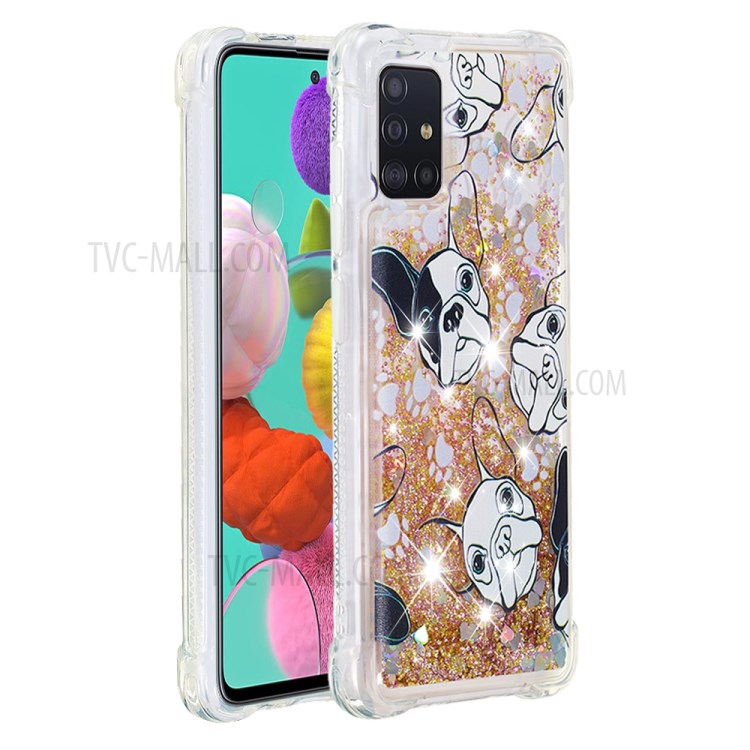 Motif Imprimerie Paillette Poudre Rapide et Casse de Téléphone TPU Pour Samsung Galaxy A51 - Chien-2