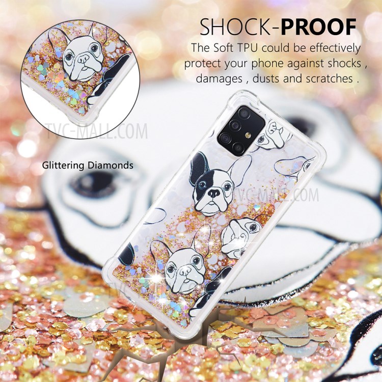 Pattern Printing Glitter Powder Quicksand TPU Phone Case for Samsung Galaxy A51 - Dog-4