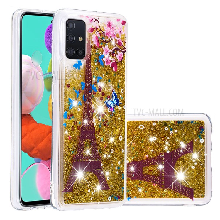 Dynamic Glitter Powder Sequins TPU Case for Samsung Galaxy A51 - Eiffel Tower-1
