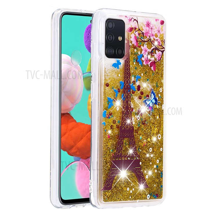 Dynamic Glitter Powder Sequins TPU Case for Samsung Galaxy A51 - Eiffel Tower-2