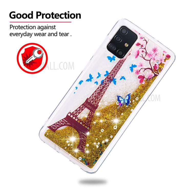 Dynamic Glitter Powder Sequins TPU Case for Samsung Galaxy A51 - Eiffel Tower-4