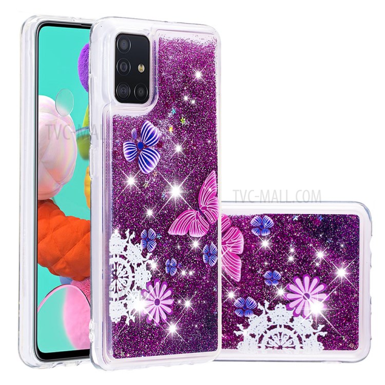 Dynamic Glitter Powder Sequins TPU Case for Samsung Galaxy A51 - Butterfly Pattern-1