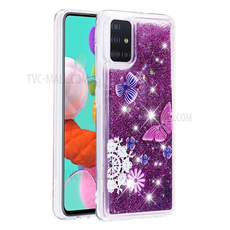 Dynamic Glitter Powder Sequins TPU Case for Samsung Galaxy A51 - Butterfly Pattern-2