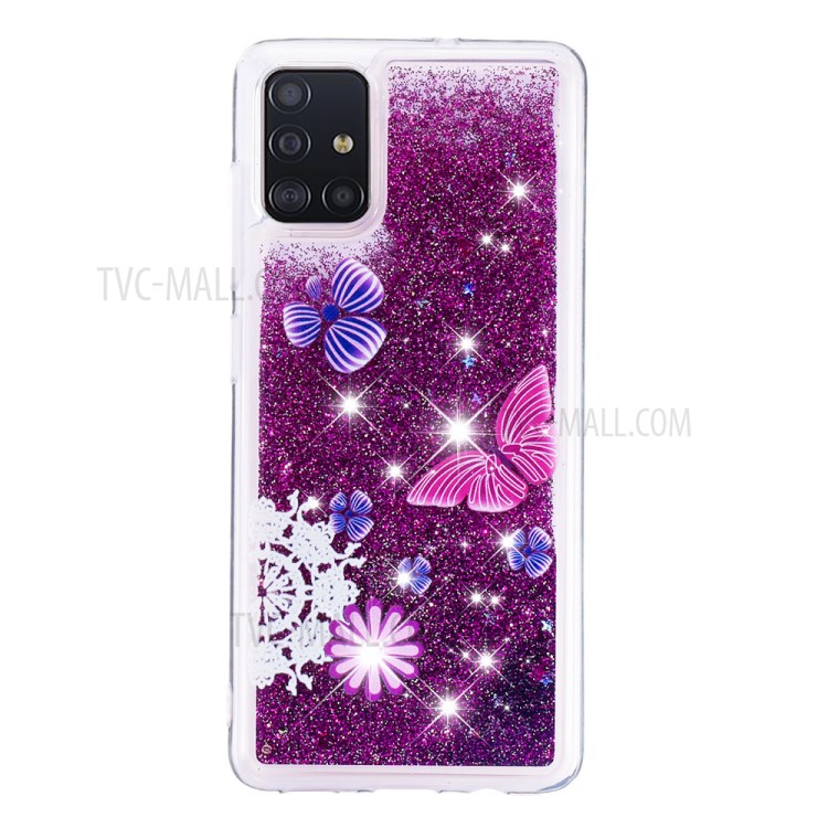 Dynamic Glitter Powder Sequins TPU Case for Samsung Galaxy A51 - Butterfly Pattern-3