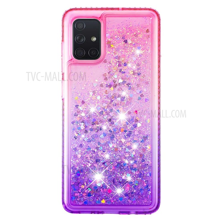 Rhinestone Decor Gradient Glitter Powder Quicksand TPU Cover Phone Shell for Samsung Galaxy A71 - Red/Purple-2