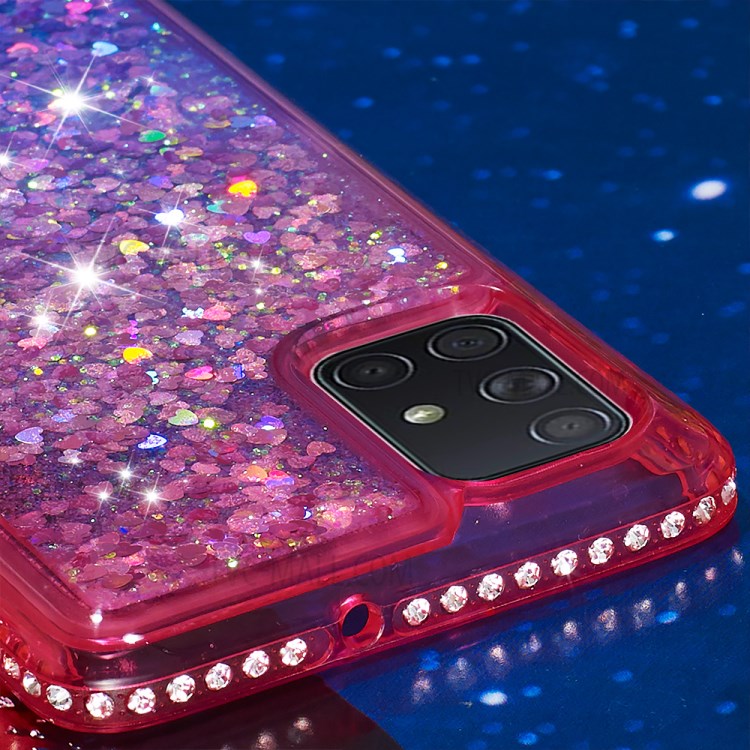 Rhinestone Decor Gradient Glitter Powder Quicksand TPU Cover Phone Shell for Samsung Galaxy A71 - Red/Purple-4