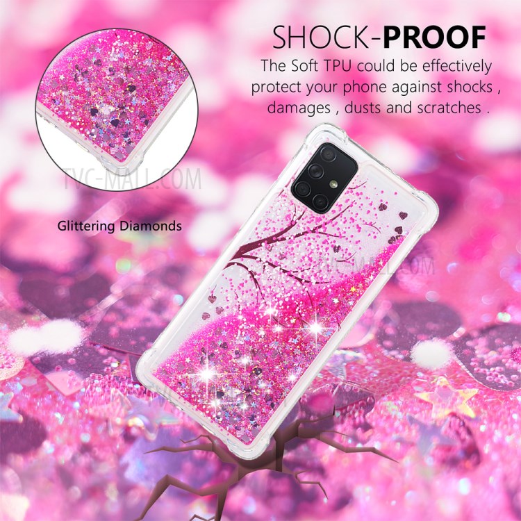 Liquid Glitter Powder Patterned Quicksand Shockproof TPU Case Covering for Samsung Galaxy A71 - Tree-4