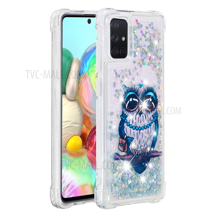 Liquid Glitter Powder Patterned Quicksand Shockproof TPU Case Covering for Samsung Galaxy A71 - Owl-2