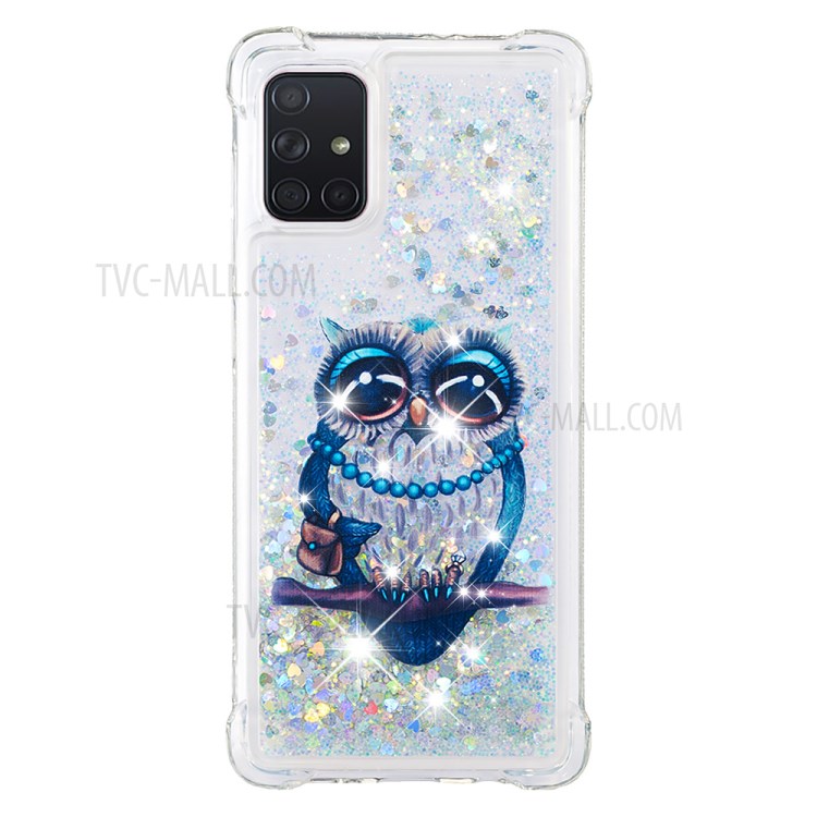 Liquid Glitter Powder Patterned Quicksand Shockproof TPU Case Covering for Samsung Galaxy A71 - Owl-3