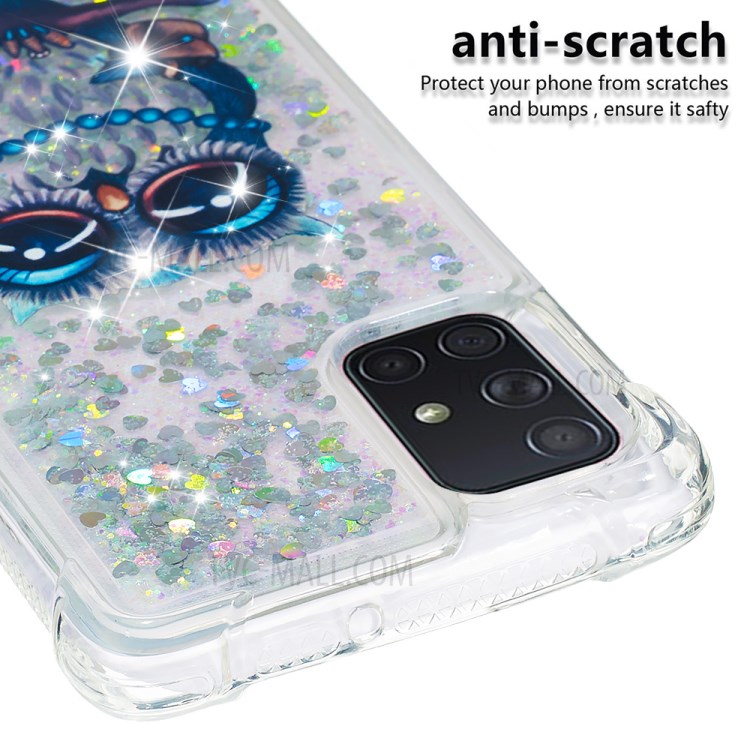 Liquid Glitter Powder Patterned Quicksand Shockproof TPU Case Covering for Samsung Galaxy A71 - Owl-5