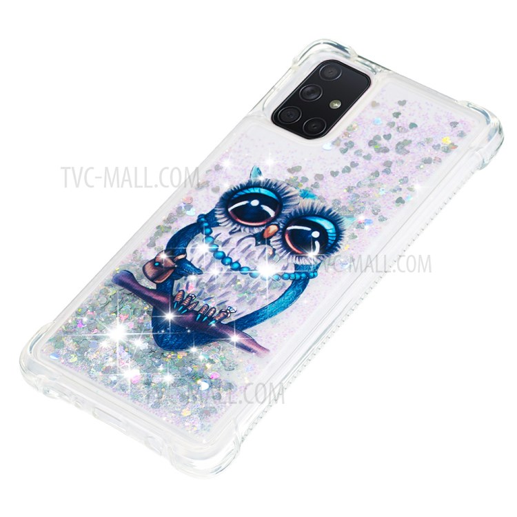 Liquid Glitter Powder Patterned Quicksand Shockproof TPU Case Covering for Samsung Galaxy A71 - Owl-6