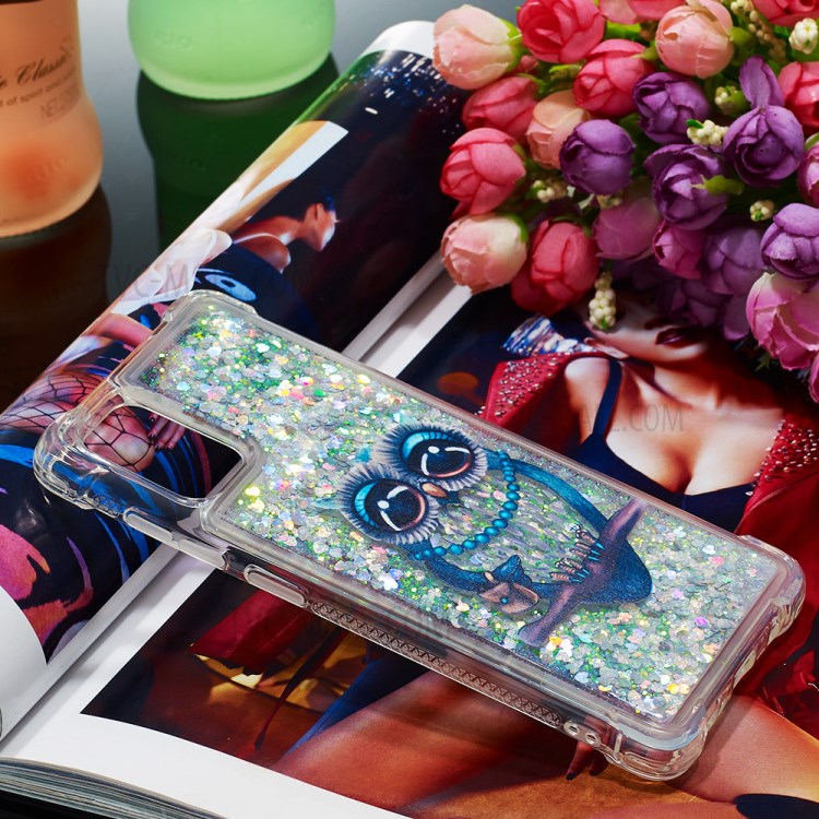 Liquid Glitter Powder Patterned Quicksand Shockproof TPU Case Covering for Samsung Galaxy A71 - Owl-7