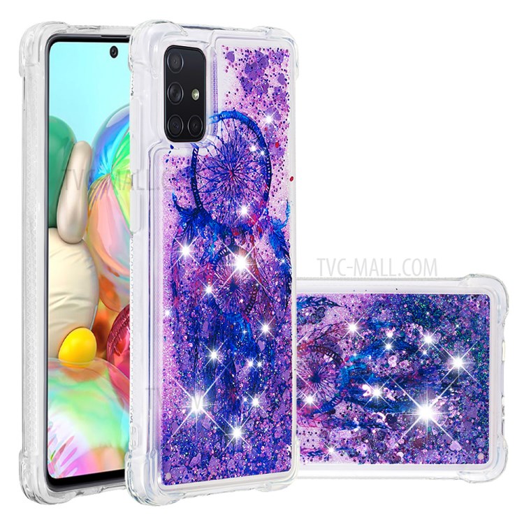 Liquid Glitter Powder Patterned Quicksand Shockproof TPU Case Covering for Samsung Galaxy A71 - Blue Dream Catcher-1
