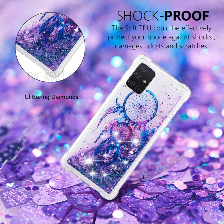 Liquid Glitter Powder Patterned Quicksand Shockproof TPU Case Covering for Samsung Galaxy A71 - Blue Dream Catcher-4