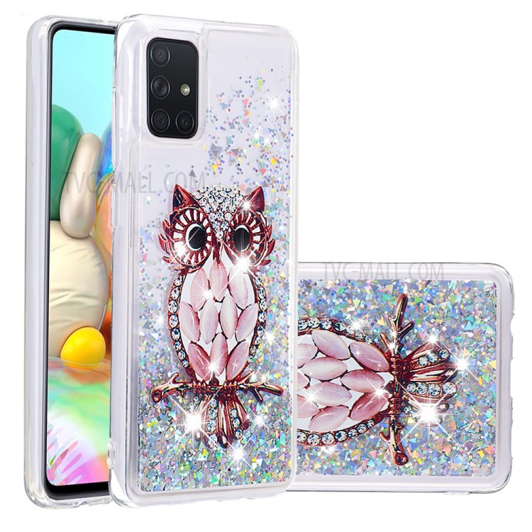 Dynamic Glitter Powder Sequins TPU Back Case for Samsung Galaxy A71 - Owl-1