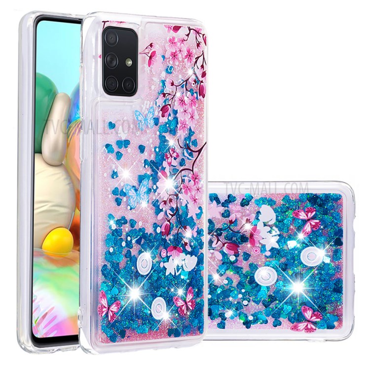 Dynamic Glitter Powder Sequins TPU Back Case for Samsung Galaxy A71 - Butterfly and Plum Blossom-1
