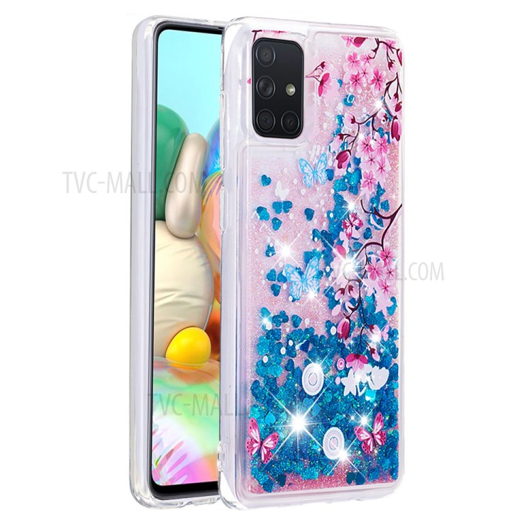 Dynamic Glitter Powder Sequins TPU Back Case for Samsung Galaxy A71 - Butterfly and Plum Blossom-2
