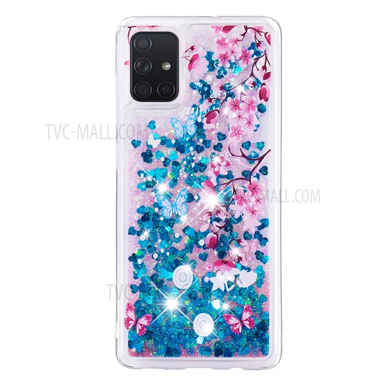 Dynamic Glitter Powder Sequins TPU Back Case for Samsung Galaxy A71 - Butterfly and Plum Blossom-3