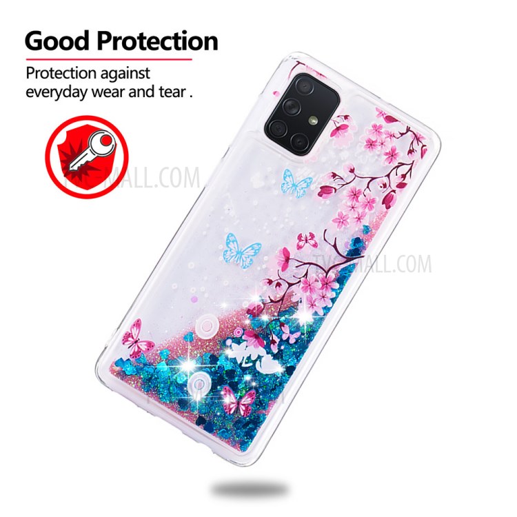 Dynamic Glitter Powder Sequins TPU Back Case for Samsung Galaxy A71 - Butterfly and Plum Blossom-4