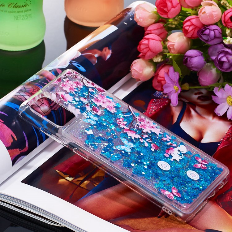 Dynamic Glitter Powder Sequins TPU Back Case for Samsung Galaxy A71 - Butterfly and Plum Blossom-7