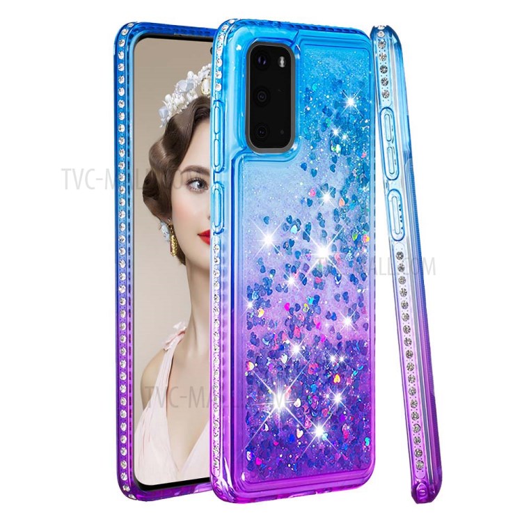 Rhinestone Decor Gradient Glitter Powder Quicksand TPU Cover Phone Case for Samsung Galaxy S20 - Blue/Purple-1