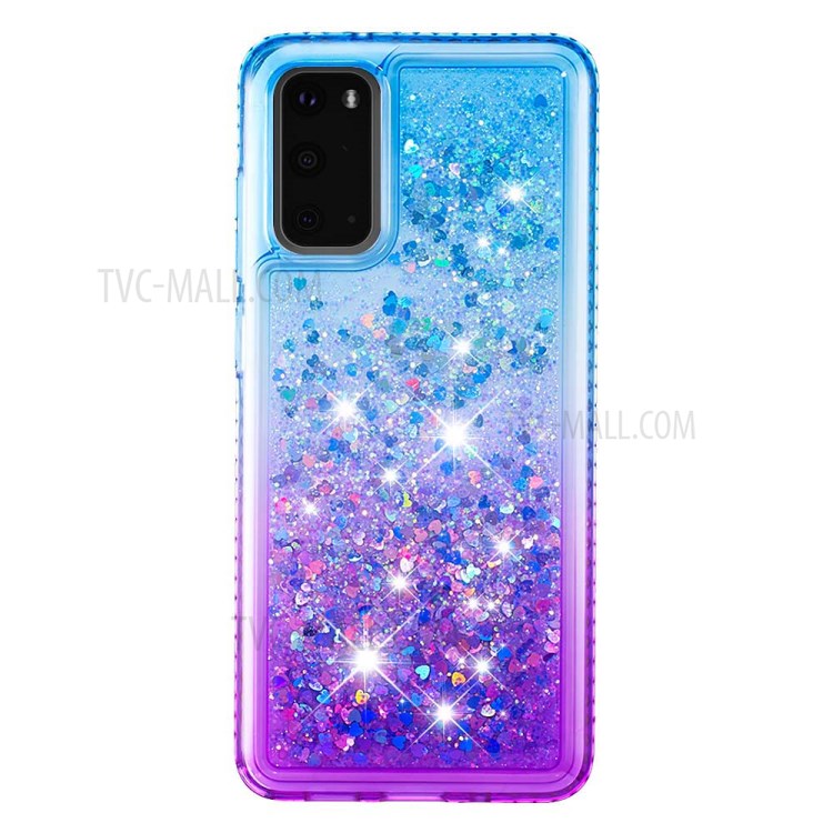 Rhinestone Decor Gradient Glitter Powder Quicksand TPU Cover Phone Case for Samsung Galaxy S20 - Blue/Purple-2
