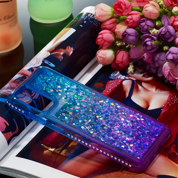Rhinestone Decor Gradient Glitter Powder Quicksand TPU Cover Phone Case for Samsung Galaxy S20 - Blue/Purple-5