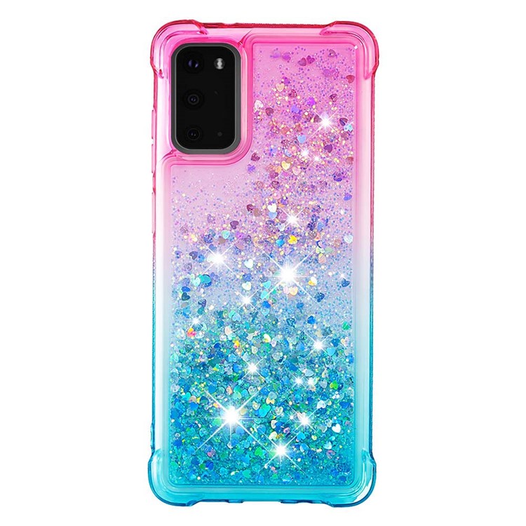 Gradient Glitter Powder Quicksand TPU Case for Samsung Galaxy S20 - Rose / Baby Blue-2