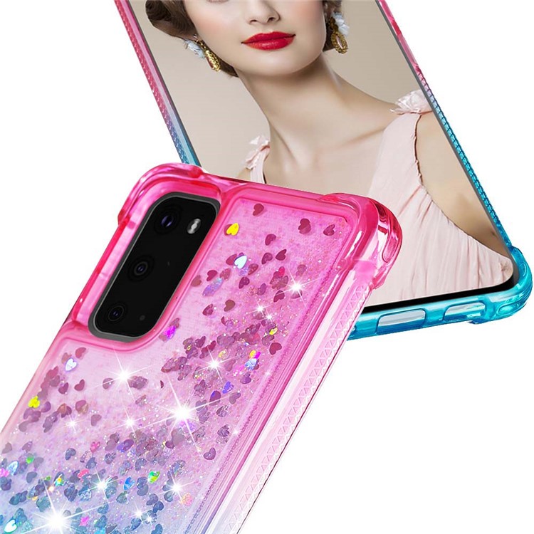 Gradient Glitter Powder Quicksand TPU Case for Samsung Galaxy S20 - Rose / Baby Blue-5