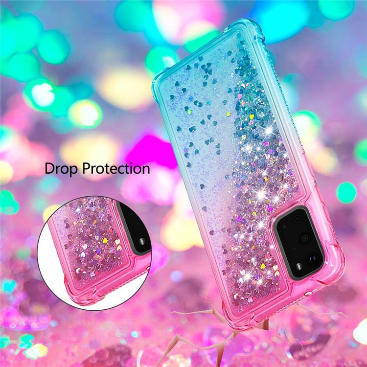 Gradient Glitter Powder Quicksand TPU Case for Samsung Galaxy S20 - Rose / Baby Blue-6