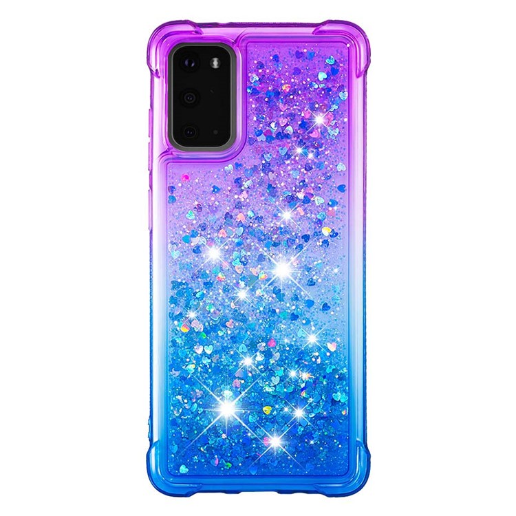 Gradiente Glitter Powder Powrendsand TPU Case Para Samsung Galaxy S20 4G/S20 5G - Roxo / Azul Escuro