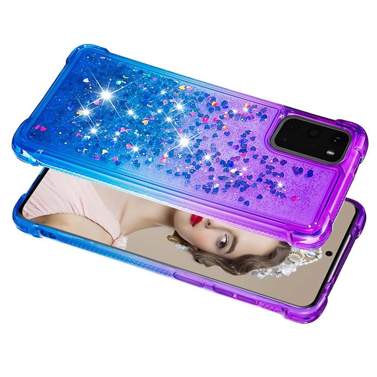 Grupo de Polvo de Brillo de Gradiente Case y TPU Para Samsung Galaxy S20 4G/S20 5G - Violeta / Azul Oscuro