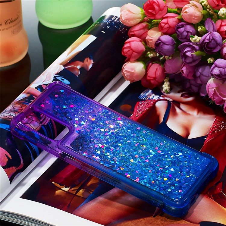 Gradiente Glitter Powder Powrendsand TPU Case Para Samsung Galaxy S20 4G/S20 5G - Roxo / Azul Escuro