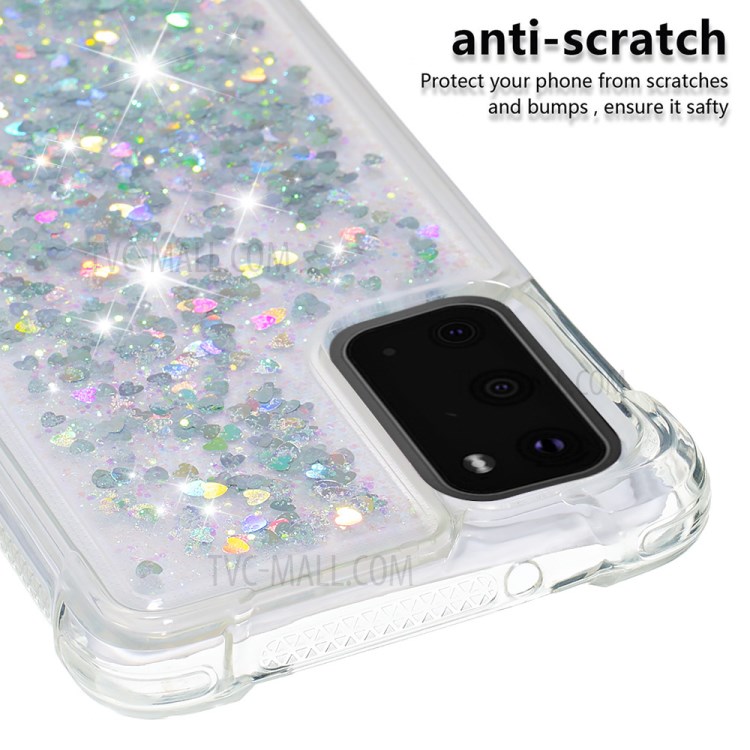 Dynamic Glitter Powder Heart Shaped Sequins TPU Shockproof Case for Samsung Galaxy S20 - Silver-5