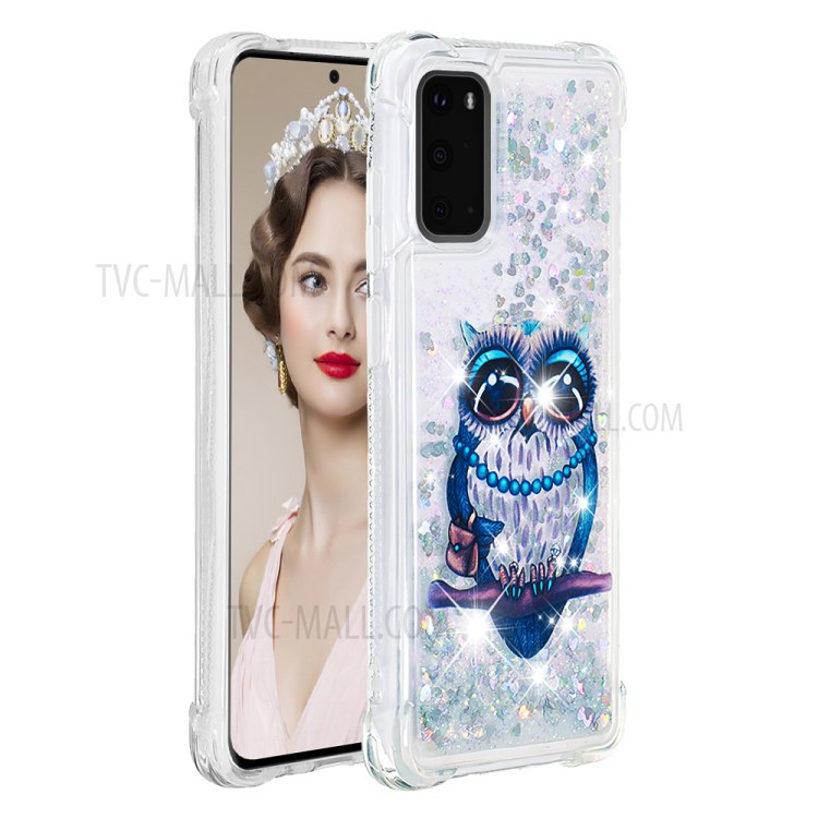 Pattern Printing Glitter Powder Quicksand TPU Phone Case for Samsung Galaxy S20 - Owl-2