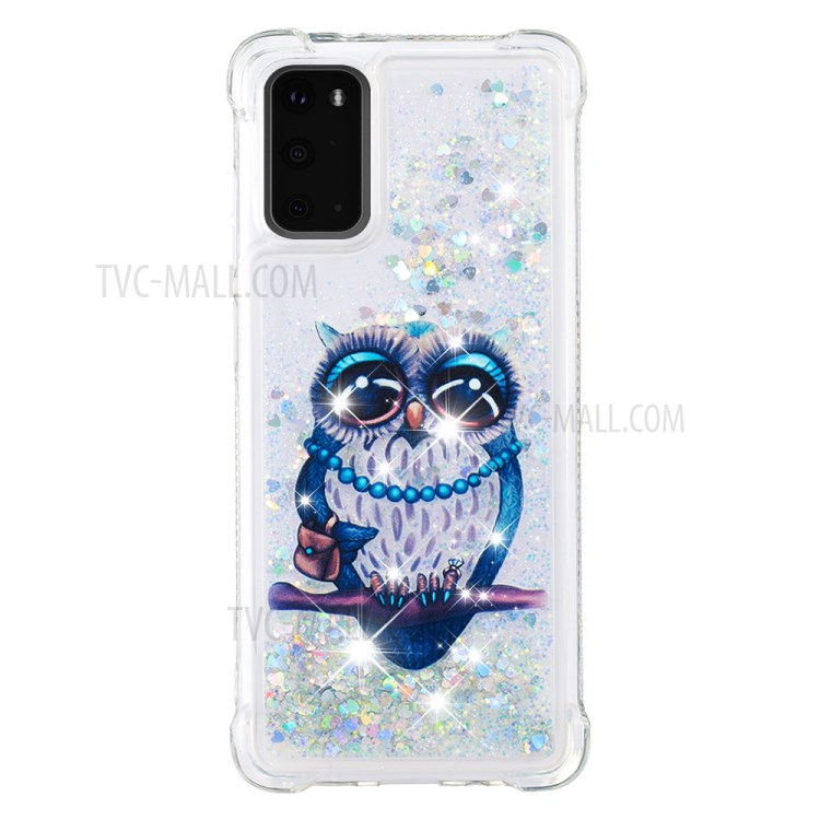 Pattern Printing Glitter Powder Quicksand TPU Phone Case for Samsung Galaxy S20 - Owl-3
